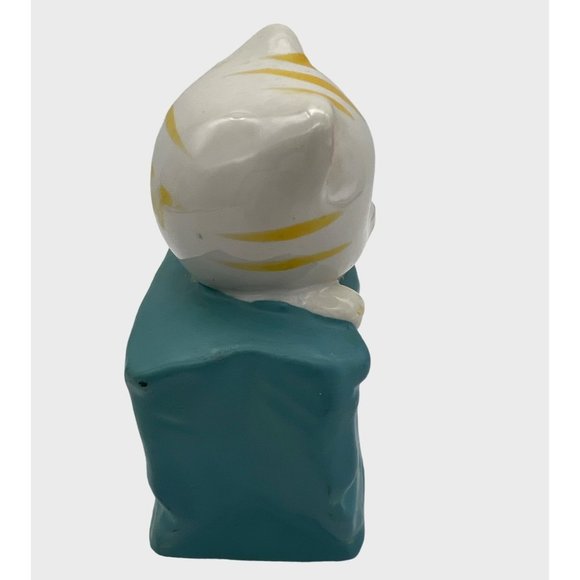 Ceramic Kitty Cat in a Shopping Bag Bank Blue, White & Yellow 4.5" Tall - Picture 3 of 6